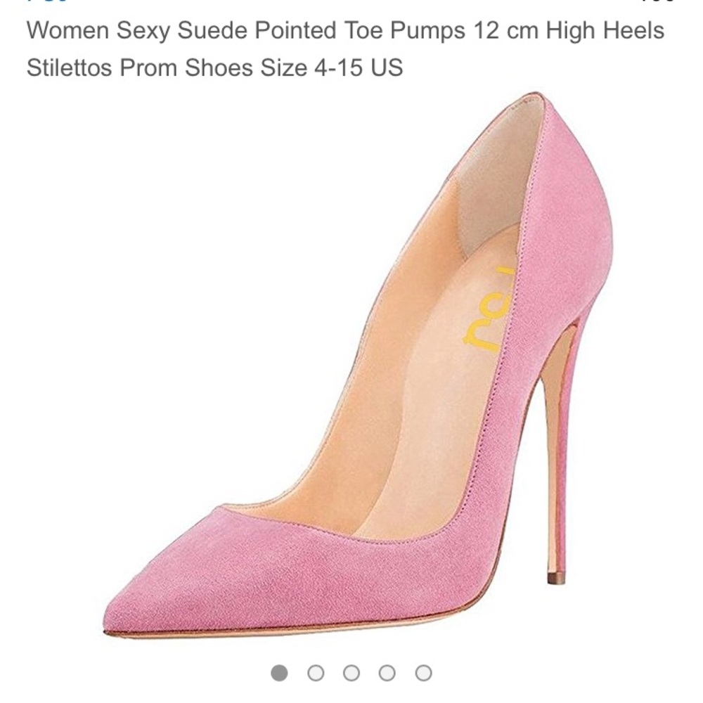 Pink faux suede high heel pumps